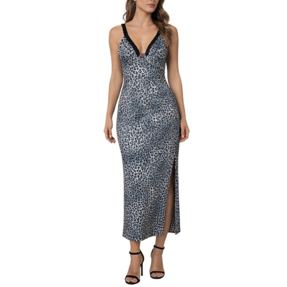 Babydoll Leopard Print Maxi Slip Dress Women Size M Gray Coquette Romantic‎ NWT